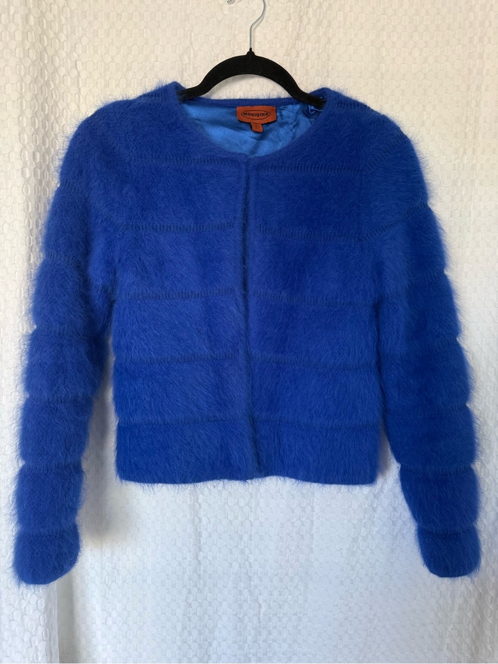 Mosiqina 100% Mink Cashmere Blue Cropped Jacket Silk Lined Women’s Small - Picture 2 of 8